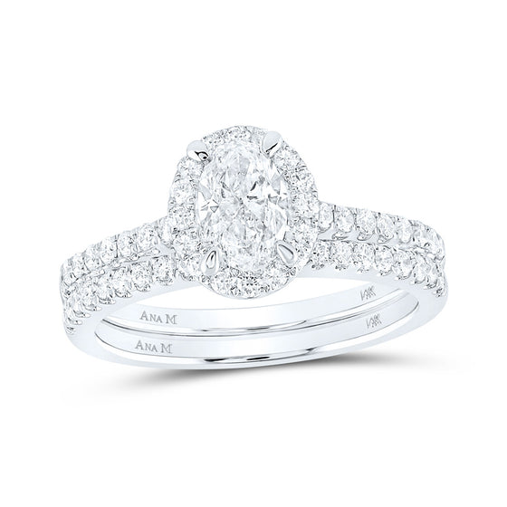 14k White Gold Oval Diamond Bridal Wedding Ring Band Set 1-1/3 Cttw