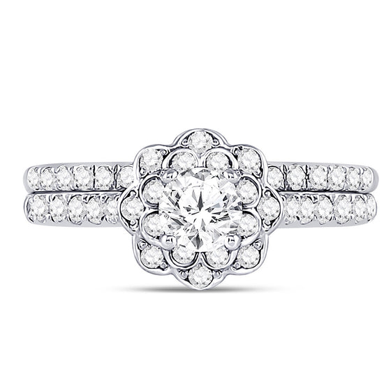 14k White Gold Round Diamond Bridal Wedding Ring Band Set 1 Cttw