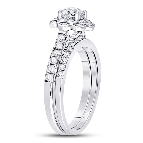 14k White Gold Round Diamond Bridal Wedding Ring Band Set 1 Cttw