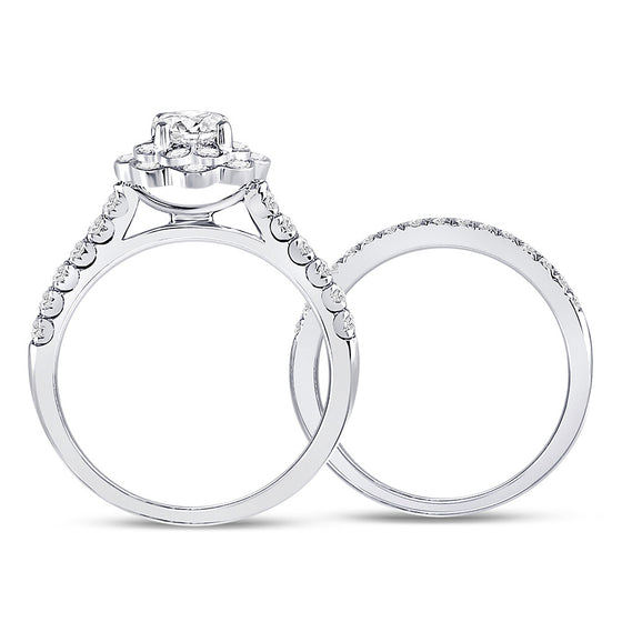 14k White Gold Round Diamond Bridal Wedding Ring Band Set 1 Cttw