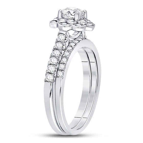 14k White Gold Round Diamond Bridal Wedding Ring Band Set 1 Cttw