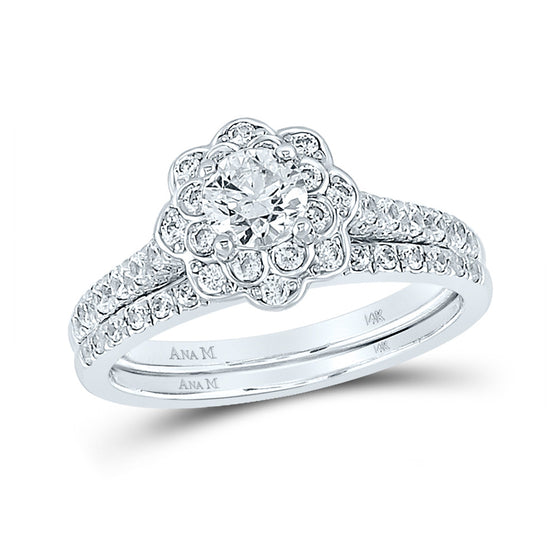 14k White Gold Round Diamond Bridal Wedding Ring Band Set 1 Cttw