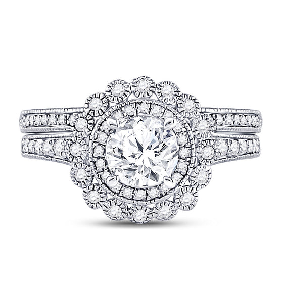 14k White Gold Round Diamond Bridal Wedding Ring Band Set 1-1/5 Cttw