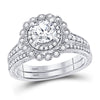 14k White Gold Round Diamond Bridal Wedding Ring Band Set 1-1/5 Cttw