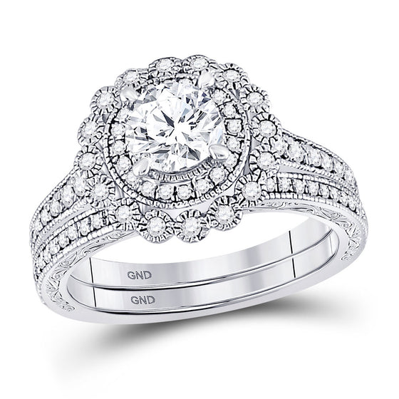 14k White Gold Round Diamond Bridal Wedding Ring Band Set 1-1/5 Cttw