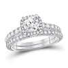 14k White Gold Round Diamond Halo Bridal Wedding Ring Band Set 1-1/2 Cttw