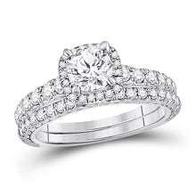  14k White Gold Round Diamond Halo Bridal Wedding Ring Band Set 1-1/2 Cttw