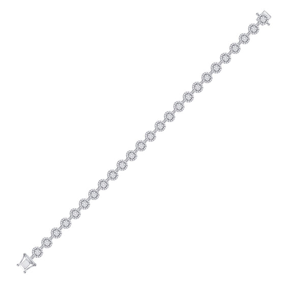 14k White Gold Womens Round Diamond Halo Cluster Tennis Bracelet 2 Cttw