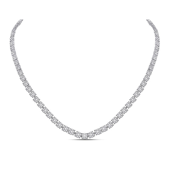 14k White Gold Womens Round Diamond Flower Cluster Tennis Necklace 8-1/4 Cttw