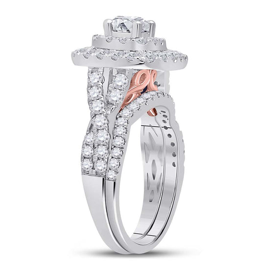 14k Two-tone Gold Round Diamond Bridal Wedding Ring Band Set 2 Cttw