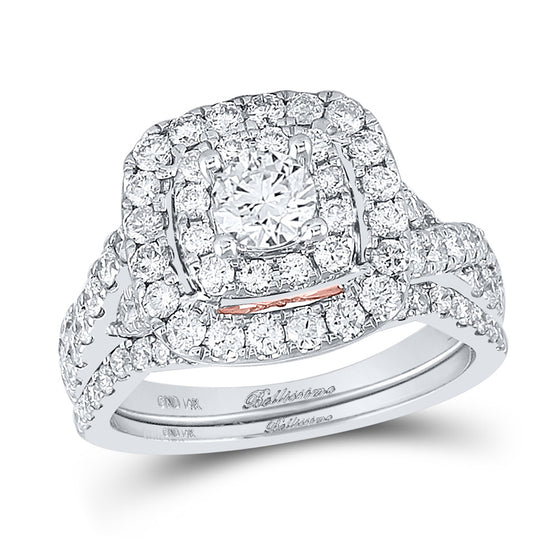 14k Two-tone Gold Round Diamond Bridal Wedding Ring Band Set 2 Cttw