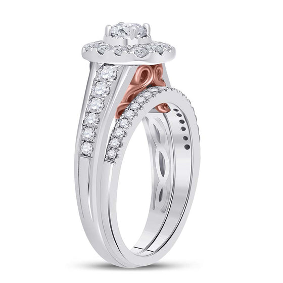 14k Two-tone Gold Round Diamond Bridal Wedding Ring Band Set 1 Cttw