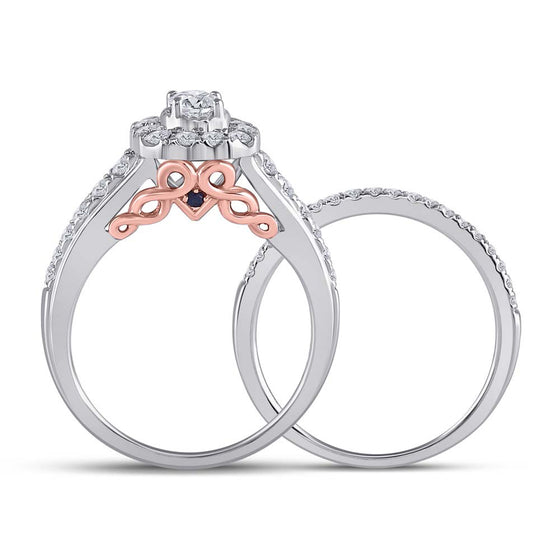 14k Two-tone Gold Round Diamond Bridal Wedding Ring Band Set 1 Cttw