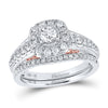 14k Two-tone Gold Round Diamond Bridal Wedding Ring Band Set 1 Cttw