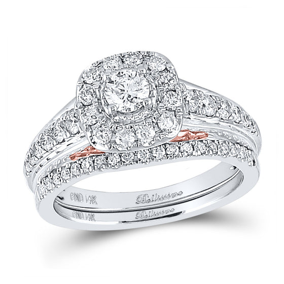 14k Two-tone Gold Round Diamond Bridal Wedding Ring Band Set 1 Cttw