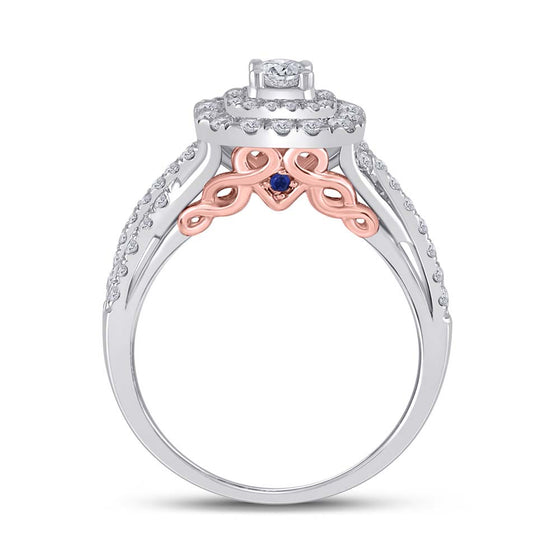 14k Two-tone Gold Round Diamond Bridal Wedding Ring Band Set 1 Cttw