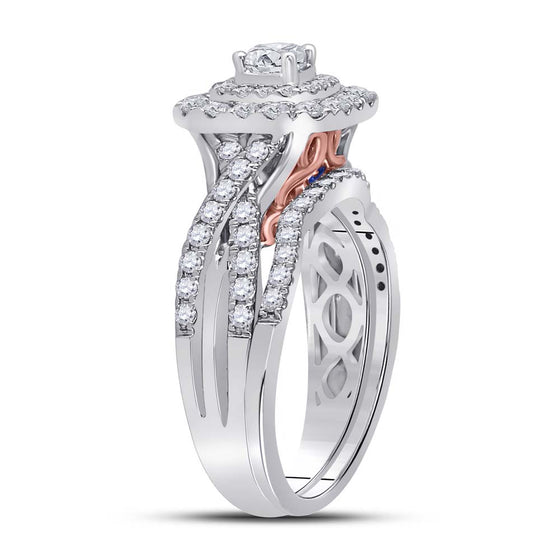 14k Two-tone Gold Round Diamond Bridal Wedding Ring Band Set 1 Cttw