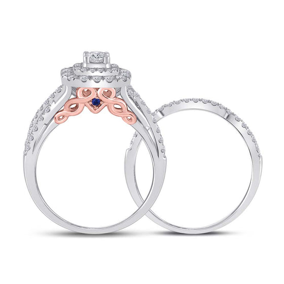 14k Two-tone Gold Round Diamond Bridal Wedding Ring Band Set 1 Cttw