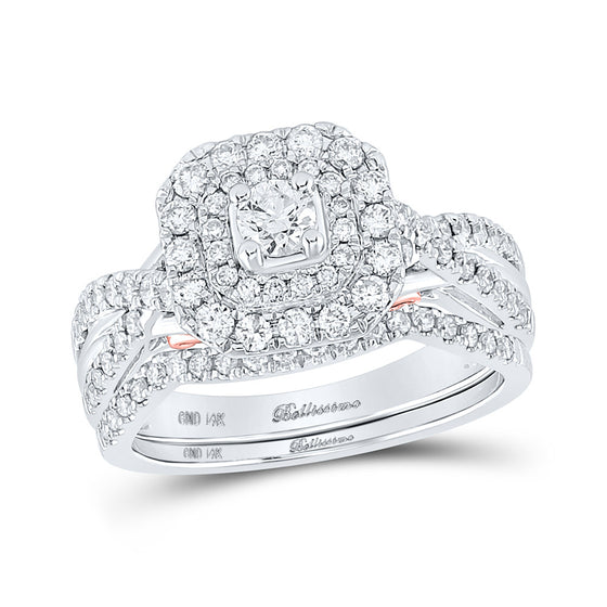 14k Two-tone Gold Round Diamond Bridal Wedding Ring Band Set 1 Cttw