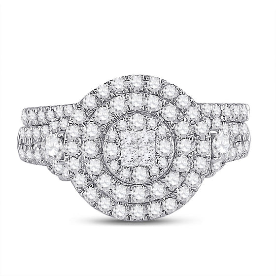 14k White Gold Princess Diamond Bridal Wedding Ring Band Set 1 Cttw