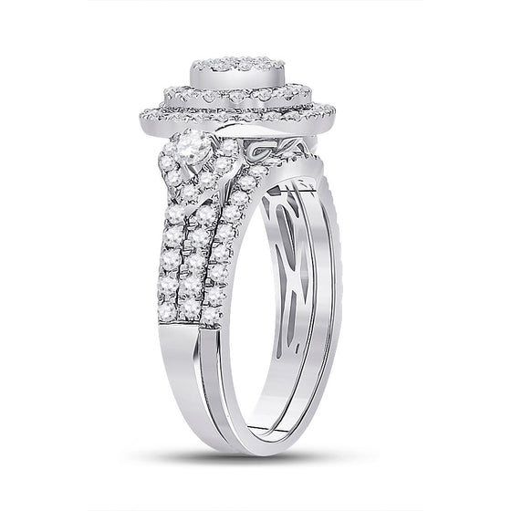 14k White Gold Princess Diamond Bridal Wedding Ring Band Set 1 Cttw