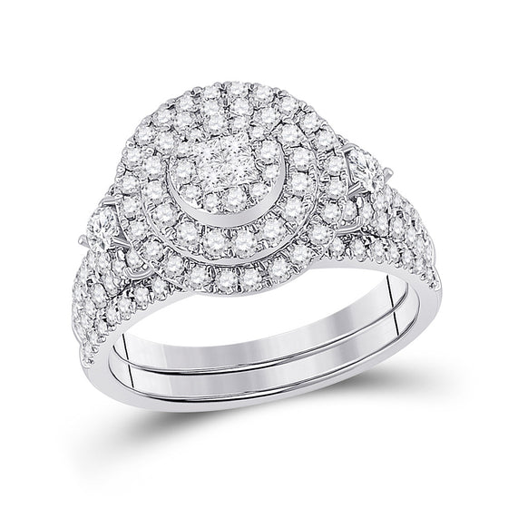 14k White Gold Princess Diamond Bridal Wedding Ring Band Set 1 Cttw
