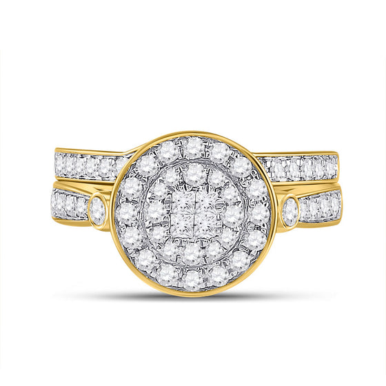 14k Yellow Gold Princess Diamond Bridal Wedding Ring Band Set 3/4 Cttw