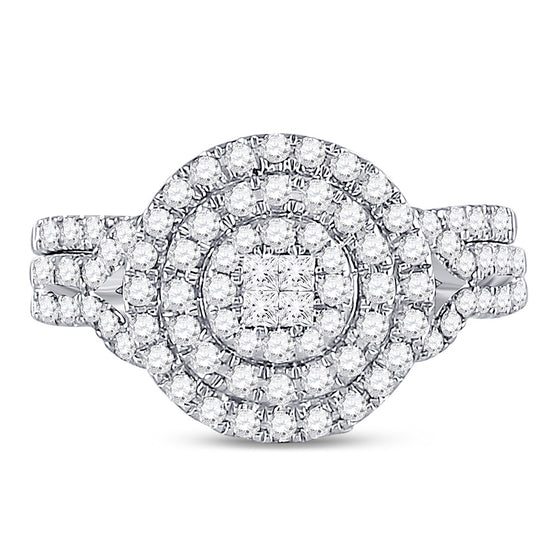 14k White Gold Princess Diamond Bridal Wedding Ring Band Set 3/4 Cttw
