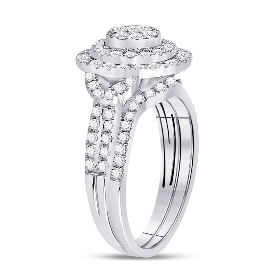 14k White Gold Princess Diamond Bridal Wedding Ring Band Set 3/4 Cttw