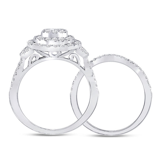 14k White Gold Princess Diamond Bridal Wedding Ring Band Set 3/4 Cttw