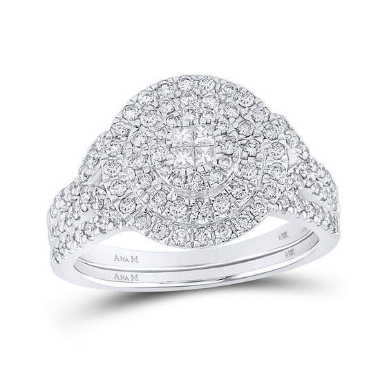 14k White Gold Princess Diamond Bridal Wedding Ring Band Set 3/4 Cttw