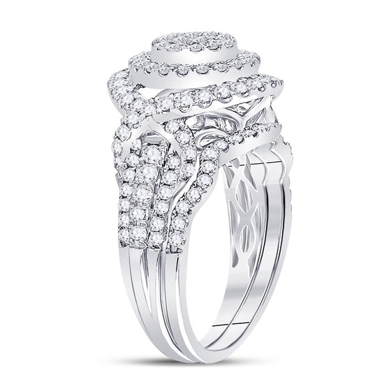 14k White Gold Princess Diamond Bridal Wedding Ring Band Set 1-1/4 Cttw