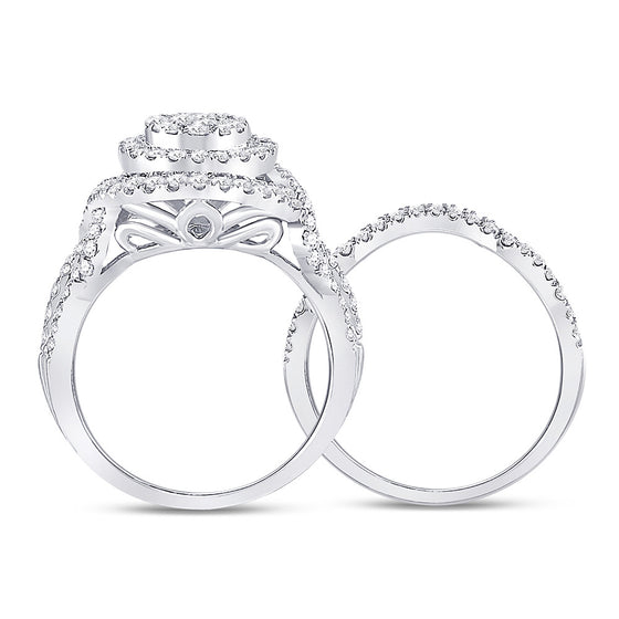 14k White Gold Princess Diamond Bridal Wedding Ring Band Set 1-1/4 Cttw