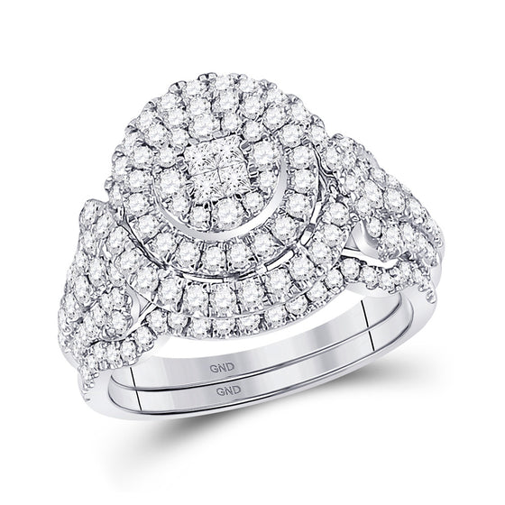 14k White Gold Princess Diamond Bridal Wedding Ring Band Set 1-1/4 Cttw