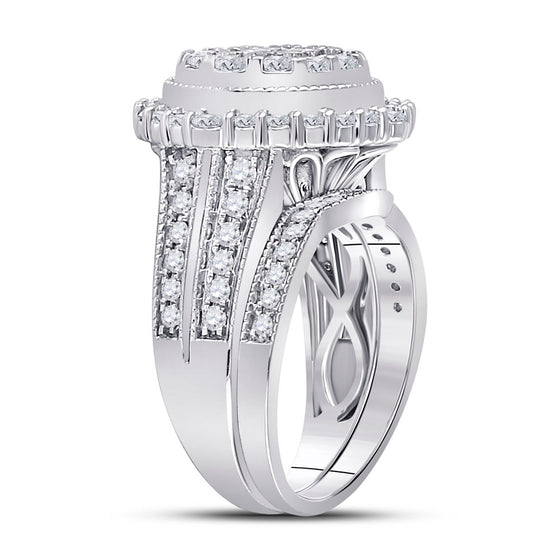 14k White Gold Princess Diamond Bridal Wedding Ring Band Set 2 Cttw
