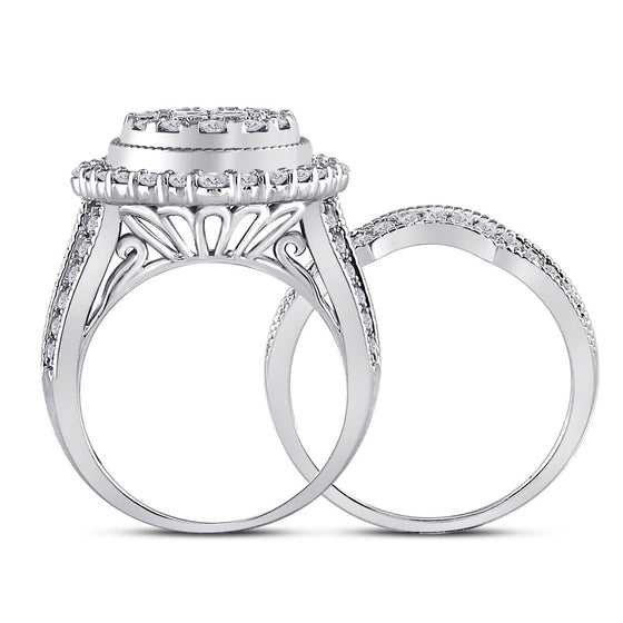 14k White Gold Princess Diamond Bridal Wedding Ring Band Set 2 Cttw