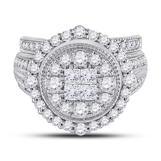 14k White Gold Princess Diamond Bridal Wedding Ring Band Set 2 Cttw