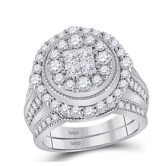 14k White Gold Princess Diamond Bridal Wedding Ring Band Set 2 Cttw