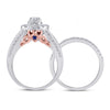 14k Two-tone Gold Round Diamond Bridal Wedding Ring Band Set 1-1/2 Cttw