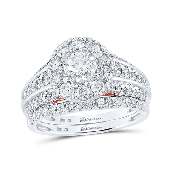 14k Two-tone Gold Round Diamond Bridal Wedding Ring Band Set 1-1/2 Cttw