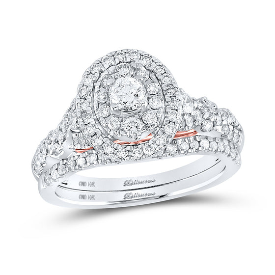 14k Two-tone Gold Round Diamond Bridal Wedding Ring Band Set 1 Cttw