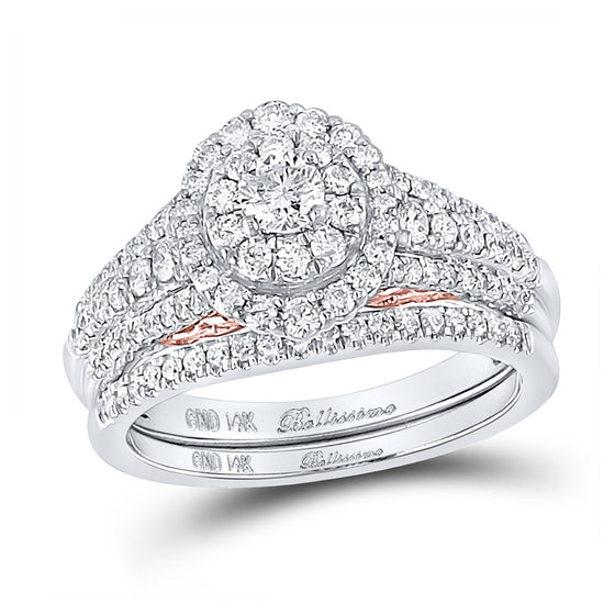 14k Two-tone Gold Round Diamond Bridal Wedding Ring Band Set 1 Cttw