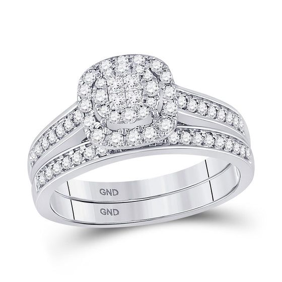 14k White Gold Princess Diamond Bridal Wedding Ring Band Set 1/2 Cttw