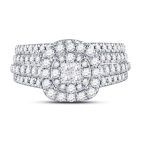 14k White Gold Princess Diamond Bridal Wedding Ring Band Set 1 Cttw