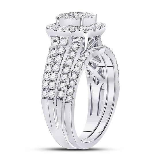 14k White Gold Princess Diamond Bridal Wedding Ring Band Set 1 Cttw