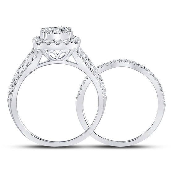 14k White Gold Princess Diamond Bridal Wedding Ring Band Set 1 Cttw