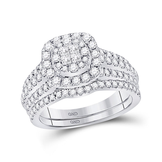 14k White Gold Princess Diamond Bridal Wedding Ring Band Set 1 Cttw