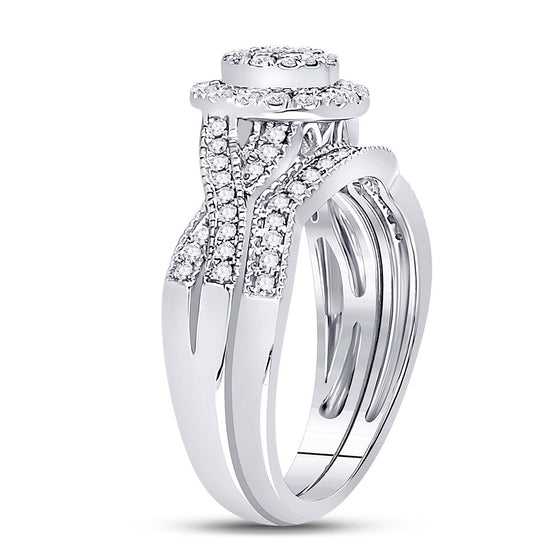 14k White Gold Princess Diamond Bridal Wedding Ring Band Set 1/2 Cttw