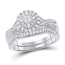  14k White Gold Princess Diamond Bridal Wedding Ring Band Set 1/2 Cttw