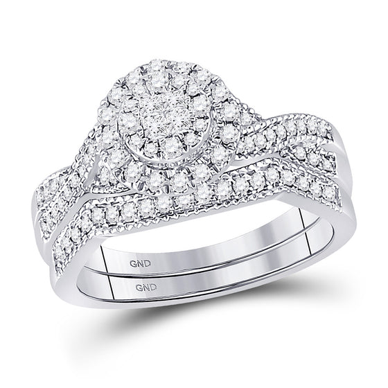 14k White Gold Princess Diamond Bridal Wedding Ring Band Set 1/2 Cttw